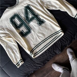 Hollister Cream and Green Striped Sweater